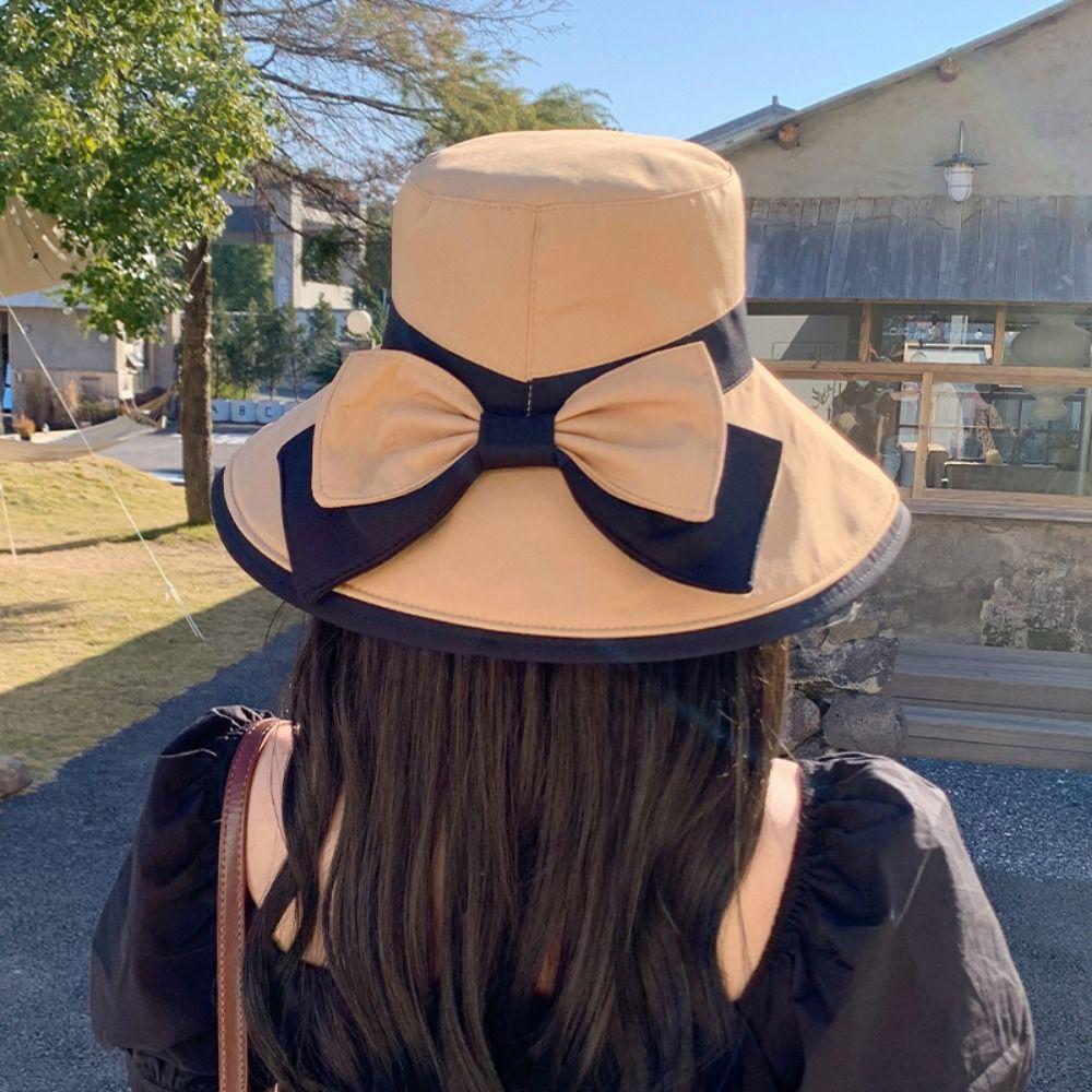 Korean Style Sunscreen Fisherman Hat Sun Protection Bow Bucket Hat Sweet Wide Brim Sun Hat Travel