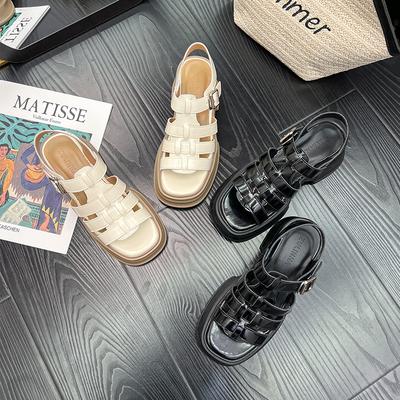 Версия из коровьей кожи~ Летние новые сандалии модные и легкие сандалии на платформе с открытым носком плетеные полые высокие каблуки