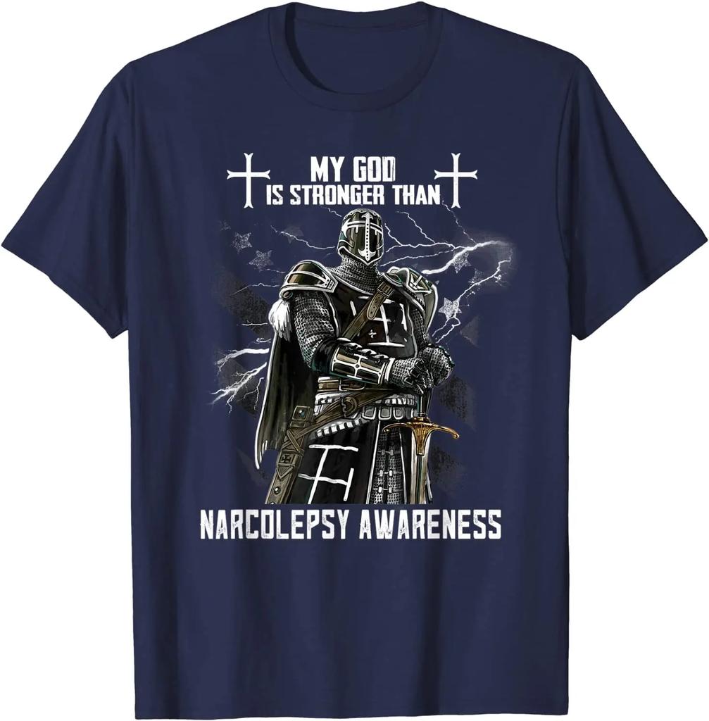 My God Is Stronger Than. Narcolepsy Awareness Templar T-Shirt. Premium Cotton Short Sleeve O-Neck Mens T Shirt New