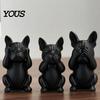 Декор для шкафчика Бульдог 3D-печатный набор французских статуэток из 3 шт., Матовая черная скульптура, Минималистичный арт-объект с бульдогом для украшения дома,