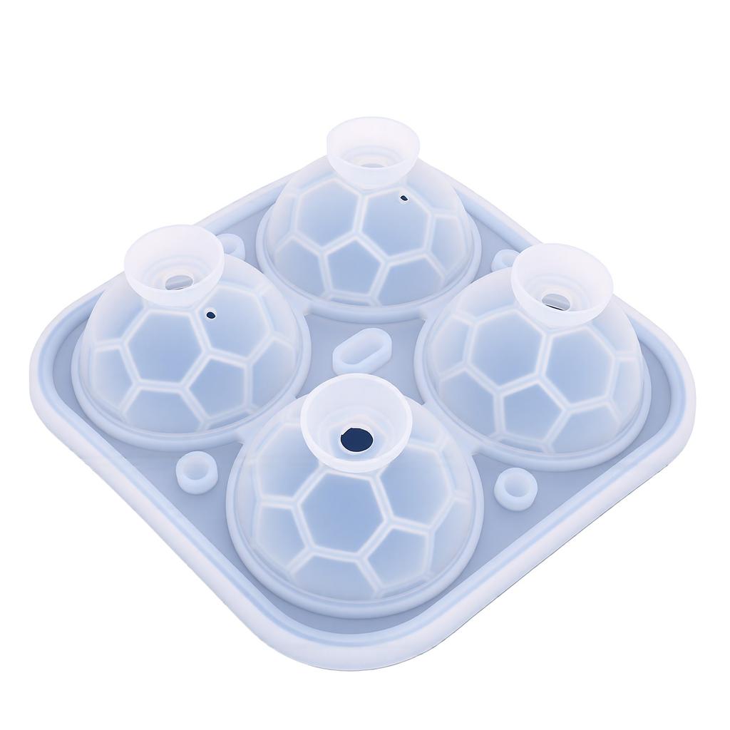 Ice Cube Tray Quick Release Food Grade Silicone 4 Cavity Soccer Ice Cube Mould with Lid for Whiskey Cocktails