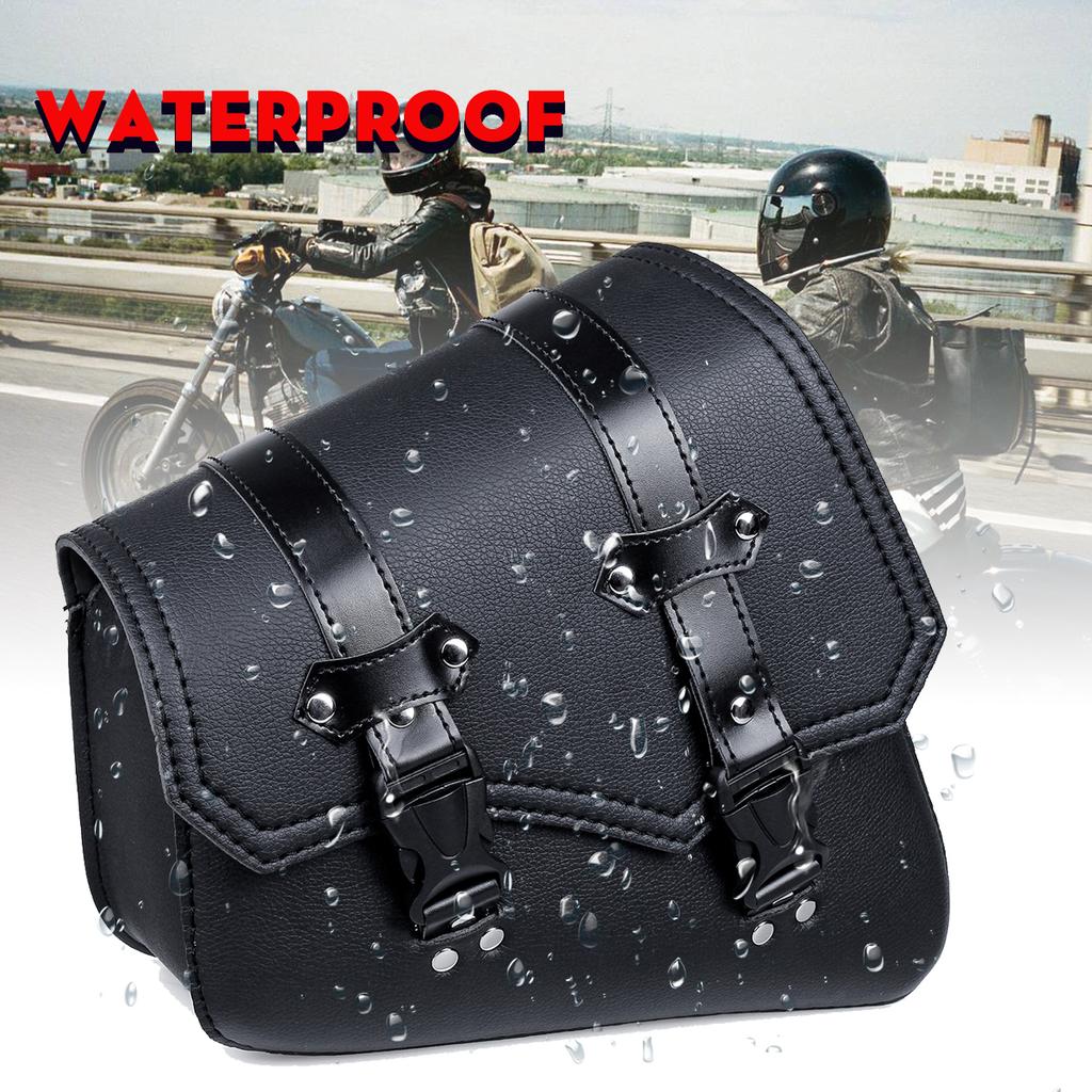 Left / Right or Both Side Motorcycle Saddlebags Side Tool Bag PU Leather Luggage Saddle Bag Pouch Black Universal
