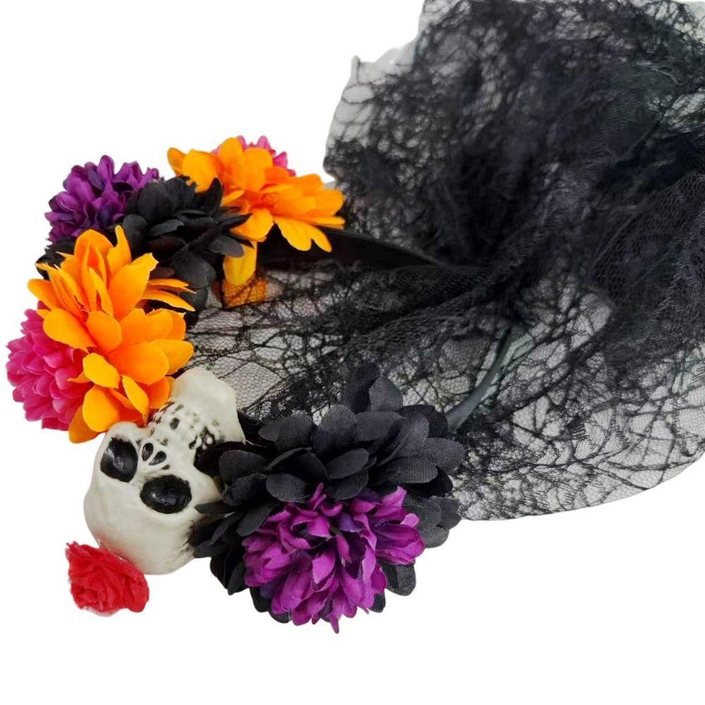 Black Veil Halloween Flower Headband Floral Festive Costume Headwear Carnival Party