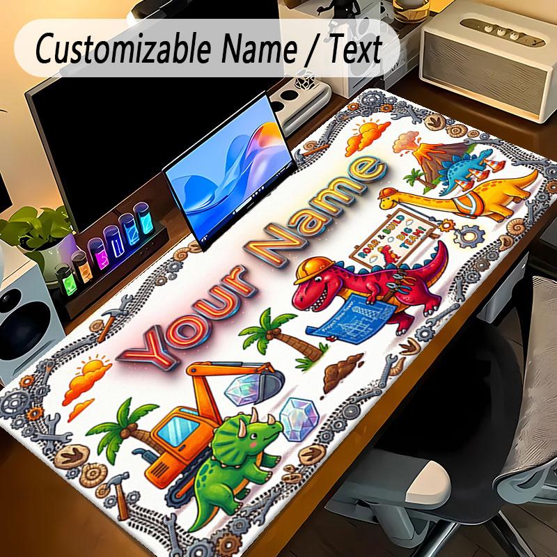 Dinosaur Theme Personalized Mouse Pad Custom Name Text Non Slip Desk Pad For Laptop Office Desktop