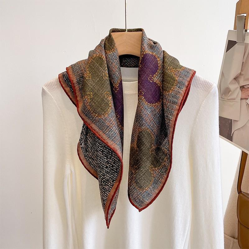 Retro silk scarf square scarf women's new autumn and winter neck high-grade silk hair scarf shawl