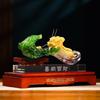 Aris & Juno Liuli & Flocked-Gold Cabbage Sculpture - Xi Na Bai CAI Chinese Wealth Symbol, Hand-Carved Glass Art with Wooden Base & Acrylic Display