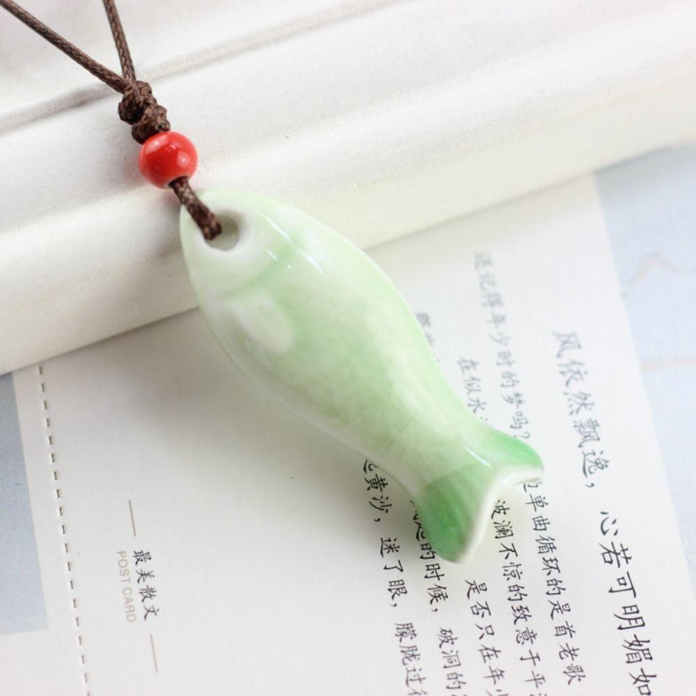 Chinese Style Porcelain Necklace Smooth Boho Ethnic Necklace Unique Personalized Whistle  Unisex