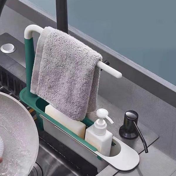 Телескопический кухонный органайзер над раковиной с вешалкой для полотенец, раздвижная тонкая сливная корзина для домашней ванной комнаты
