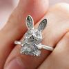 Huitan Rabbit Shaped Ring for Women Cute Wedding Party Trendy Accessories Inlaid Shining Cubic Zirconia Fresh Animal Jewelry