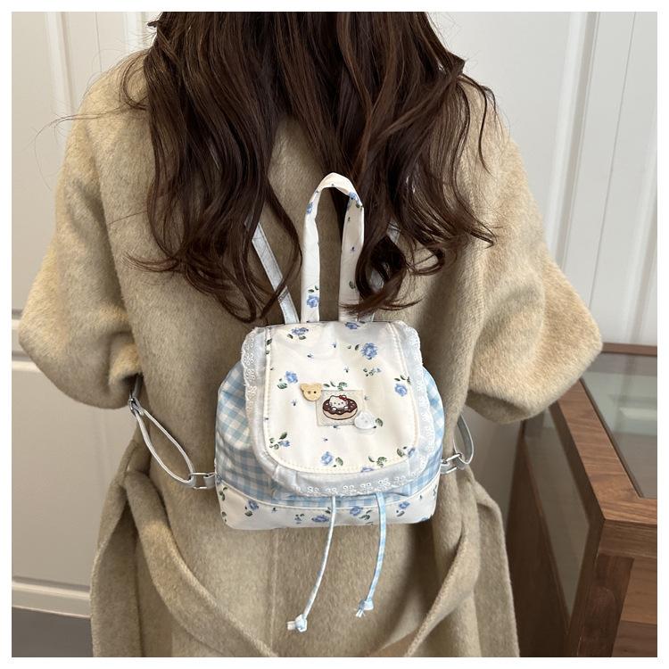 Kawaii Lace Patchwork Backpack for Women Sweet Floral School Rucksack KTB