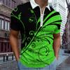 Casual Lapel T-shirt Young Men's Fashion Zipper T-shirt Short Sleeve T-shirt Men's 3D Golden Leaf Print T Shirt