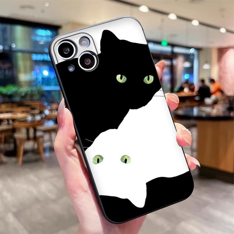 Black and White Cat Silhouette Art Phone Case for iPhone 17 16 15 14 13 12 11 Series Pro Max Plus Double Layer Protection