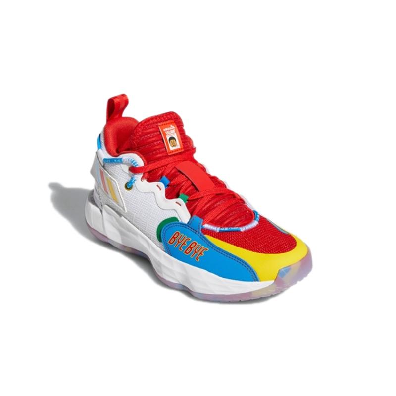 adidas D Lillard 7 Extply J Амортизация, Износостойкие Средние Винтажные Баскетбольные Кроссовки Бело-Красные Кроссовки S42806