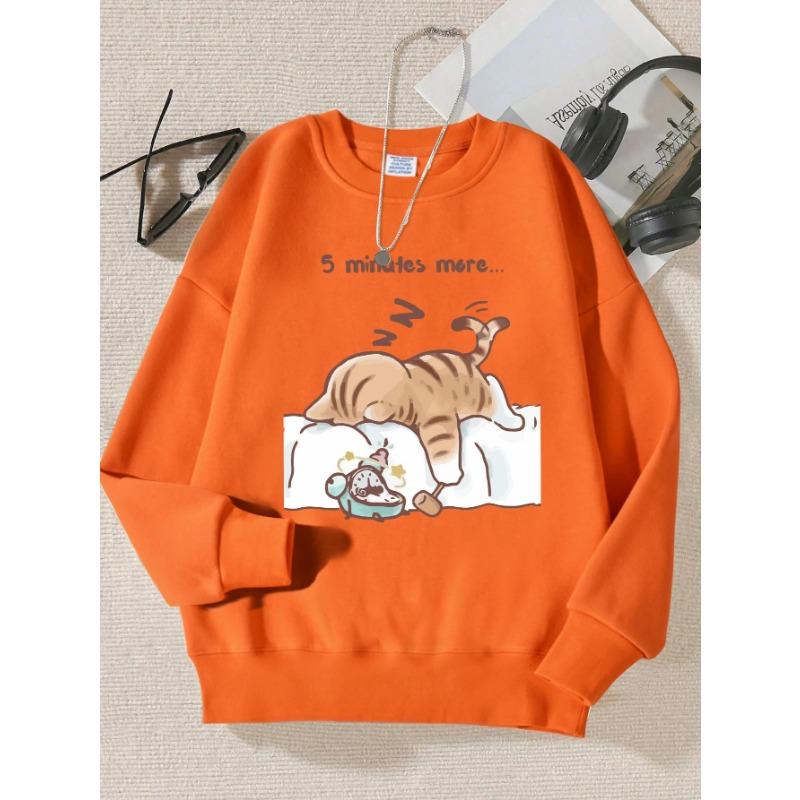 Кот, который всегда хочет спать Узор Печатный с капюшоном Простая теплая осенняя толстовка Уличные повседневные пуловеры и длинные рукава для мужчин