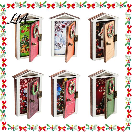 Christmas Party Supplies Elf Door Fridge Magnet with LED Light, Wooden Magnetic Decorations Refrigerator Magnet, Openable Mini Decoration for Holiday