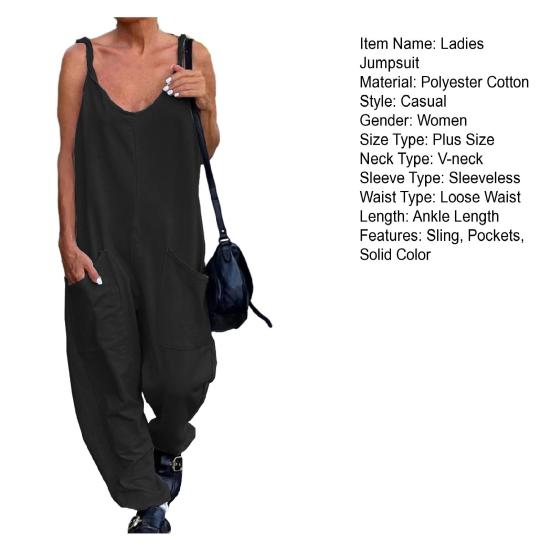 Женский комбинезон без рукавов с v-образным вырезом, большими карманами, широкими штанинами, тонкий комбинезон, комбинезон, уличная одежда