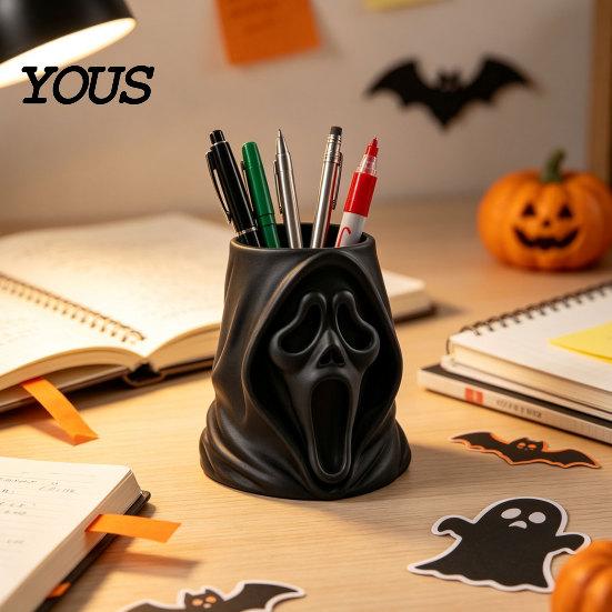 Desktop Storage Organizer Halloween Ghost Face Candy Bucket, 3D Printed Trick or Treat Snack Holder, Screaming Holder Spooky for Indoor Home, Holiday