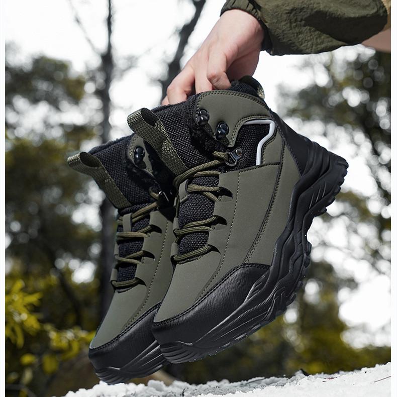 Мужские зимние бархатные ботинки для снега, повседневные теплые хлопковые ботинки на шнуровке из искусственной кожи, большие высокие толстые нескользящие водонепроницаемые ботинки 39-48