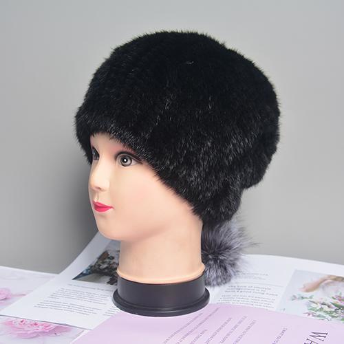 Natural Mink Fur Hat for Women New Winter Warm Hats with Balls Luxury Lady Knitted Stretch Real Mink Fur Christmas Hat