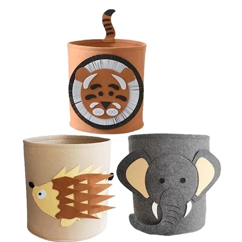 LargeCapacity Cartoon Animal Plush Storage Bin Washable Laundry Basket Lion Giraffe Design DurableFabric Home Organization Decor
