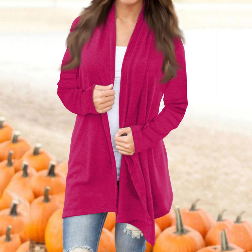 Женская модная повседневная однотонная куртка-кардиган средней длины с длинными рукавами