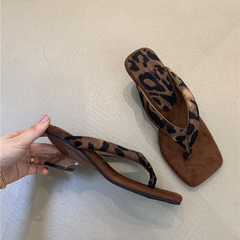 Fashion Clip Toe Wedges Heels Women Slippers Street Style Elegant Banquet Dress Vacation Slide 2026  Leopard Summer Shoes