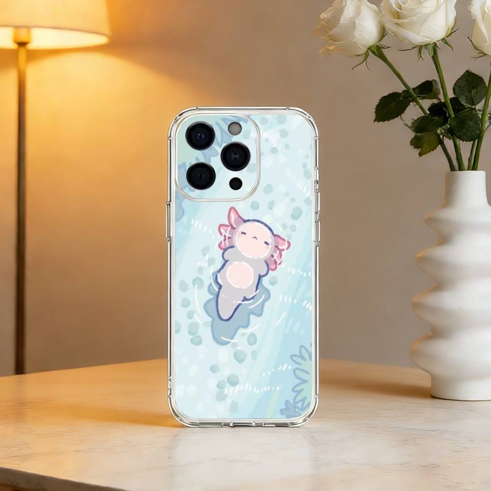 Мультяшный C-Милый A-Аксолотль Чехол для Телефона Для iPhone 17 16 15 14 13 12 11 Mini Pro Max Plus Прозрачный Чехол