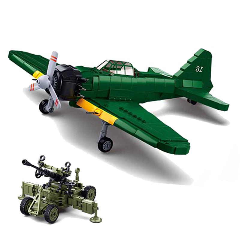 Вторая мировая война Япония Mitsubishi A6M Палубный истребитель Zero Набор строительных блоков WW2 Бомбардировщик-истребитель Военное оружие Масштабная модель Кирпичная игрушка Подарок