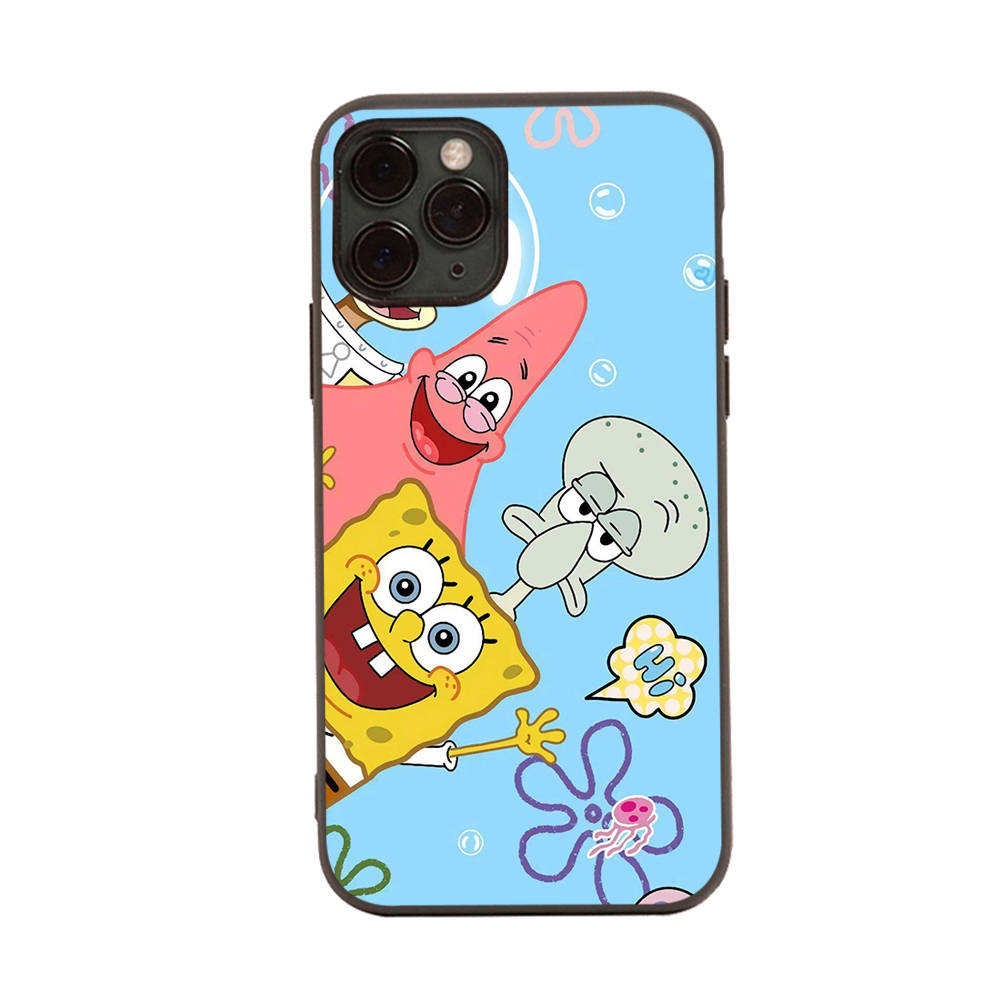 PB4 SpongeBob Patrick Black Sofe Case for iPhone 16 15 Plus 14 13 Pro 8 SE XR XS Max P30 Nova 5T Y5P Y6 Y7 Y8P Y9 Realme C30 C33 C31 VIVO Y36 V27