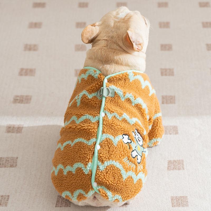 Осенне-зимнее теплое волнистое полосатое флисовое пальто для толстых собак средней и маленькой породы собак бульдогов, двухногих домашних животных
