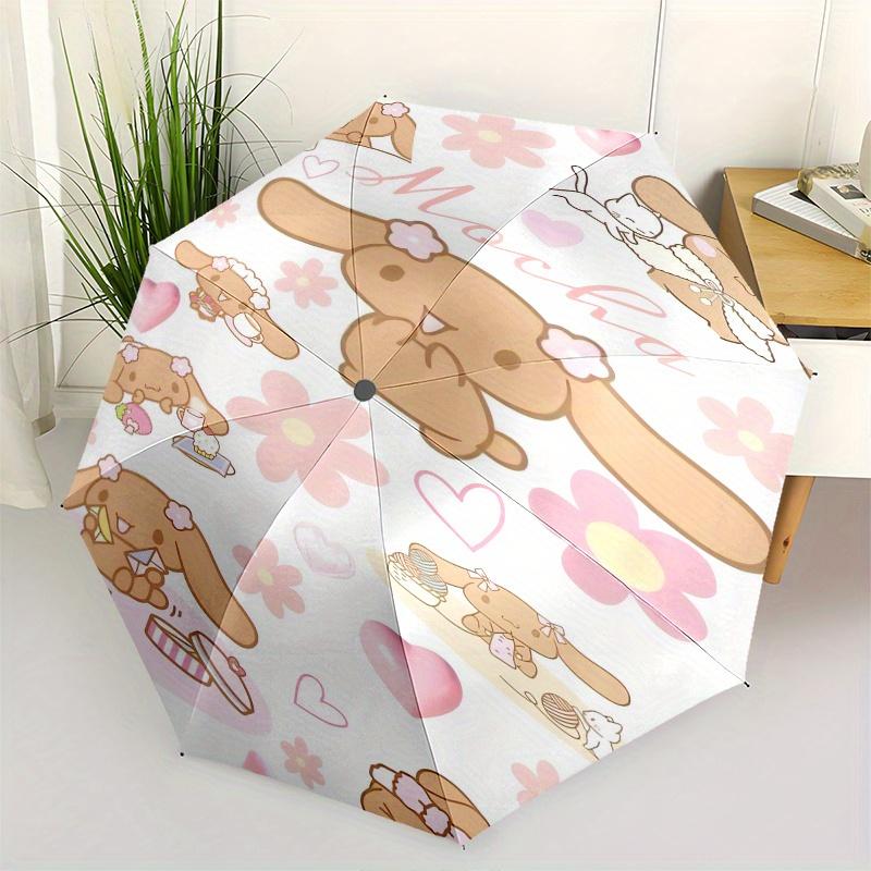 Mocha,Cute Automatic Folding Umbrella Simple 8 Rib Design, Bright Cartoon Pattern, Durable Iron Frame, Suitable For Travel, Outdoor, Beach C
