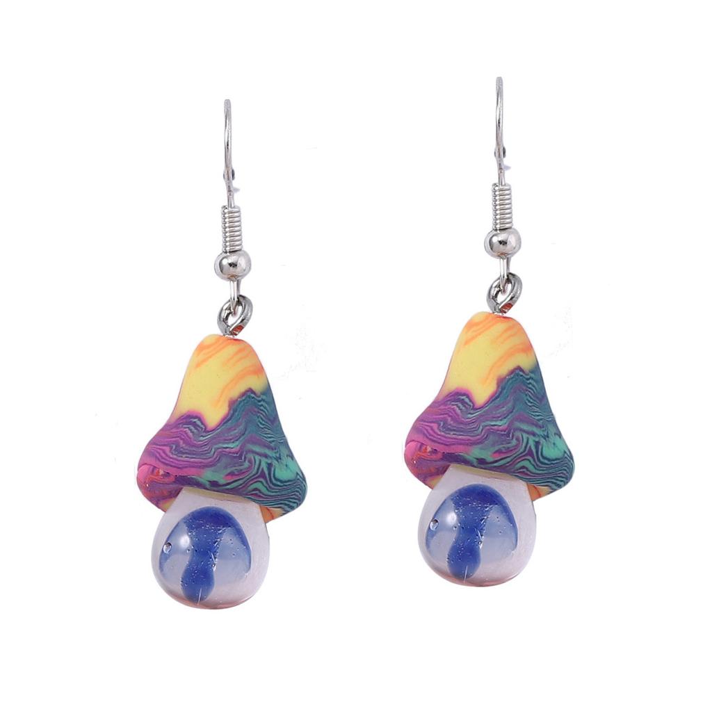 New soft pottery shiitake mushroom glazed beads cute personalized earrings, transparent simulated colored mushroom ear hooks