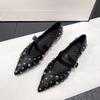 Women Fashion Glitter Shoes with Buckle Strap Rhinestone Ballet Flats Pointed Toe Comfortable Work Shoes Female Casual Shoes