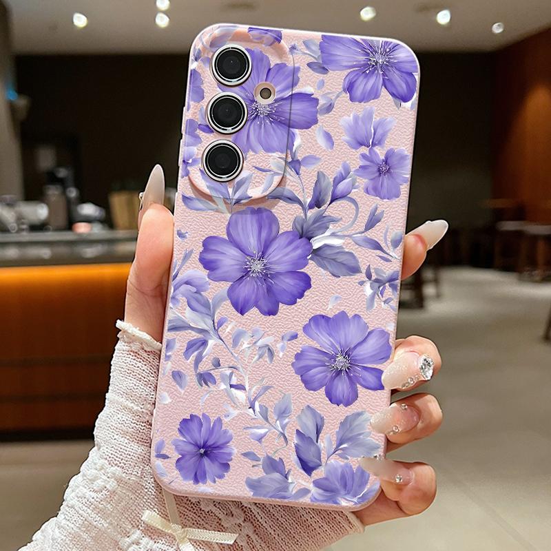 Чехол с рисунком из мультяшных цветов для Samsung S26 S25 Ultra S24 FE S23 Plus S22 S21 A15 A16 A17 A35 A36 A37 A54 A55 A56 A57 5G Кожаная текстура Мягкая крышка