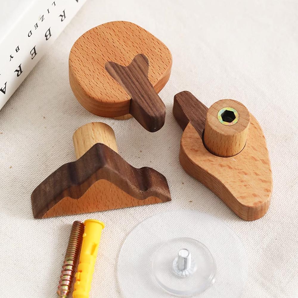 Plant Wooden Adhesive Wall Hooks Hanger Keychain Coat Rack Clothes Handbag Hanger Creative Decor Wall Mounted Hook Organizer