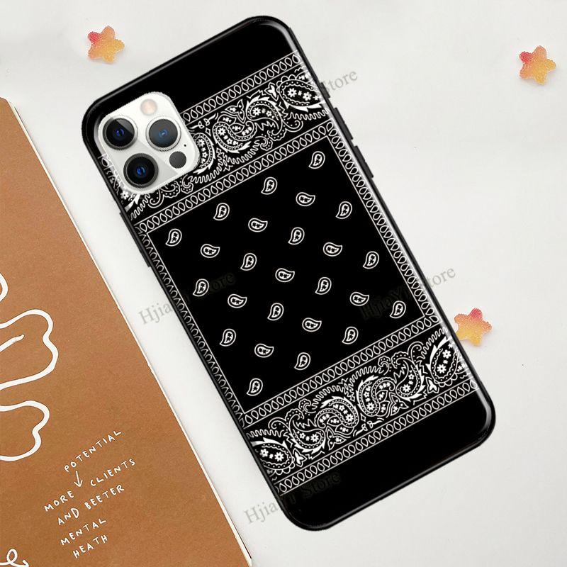 Черный чехол-бандана с бесшовным узором для iPhone 12 Pro Max 13 mini для iPhone XR XS X SE 2020 7 8 Plus 11 Pro Max