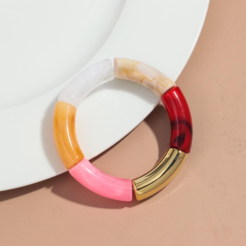 New Colorful Big Bamboo Tube Beads Acrylic Bracelets Bangle for Women Men Boho Stretch Curved Resin Bracelet Stack Jewelry Gifts