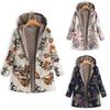Vintage Hooded Long Sleeve Jacket Women's Loose Plus Size Coat Casual Printed Cotton Linen Plush Zipper Long Coat Temperament Fashion