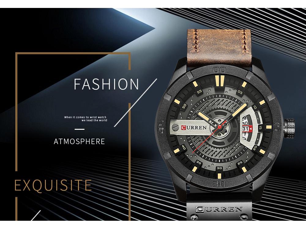 Curren 8301 Мужские водонепроницаемые кожаные кварцевые часы с датой