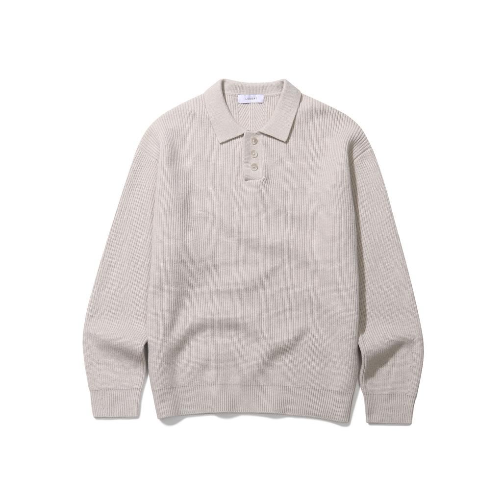 LEDEPT Cashmere Blend Hacci Button Collar Knit [Beige]
