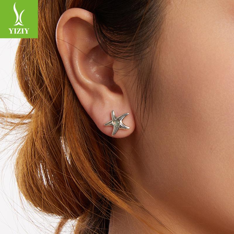 Серьги-пусеты 'Морская звезда' с инкрустацией симфоническим камнем, серебро S925, трансграничная модная бижутерия для ушей