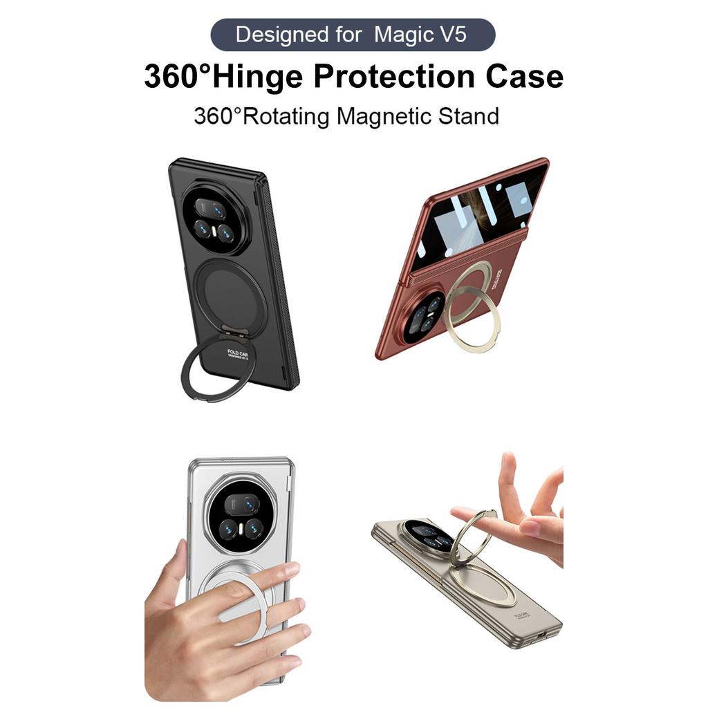 Armor Magnetic Hinge All-included Case For Honor Magic V5 Wireless Charge Ring Holder Screen Glass Matte Cover For Magic V5 Case