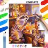Oil painting DIY digital painting handpainted cute raccoon drinking juice bar counter living room hallway decorative wall hanging