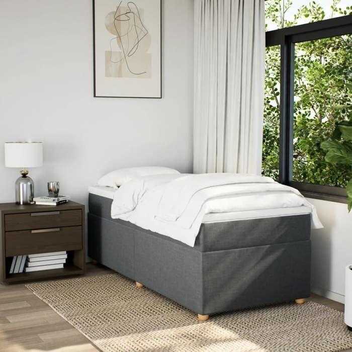 Maison Exclusive - Sommier à lattes de lit avec matelas Gris foncé 90x200 cm Tissu