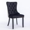 Dining Chairs Set of 2, Hand-Tufted Velvet, Back with Gold Thread Geometric Pattern, Nail Head Trim & Metal Pull Ring, Solid Wood Legs,DE2201BK
