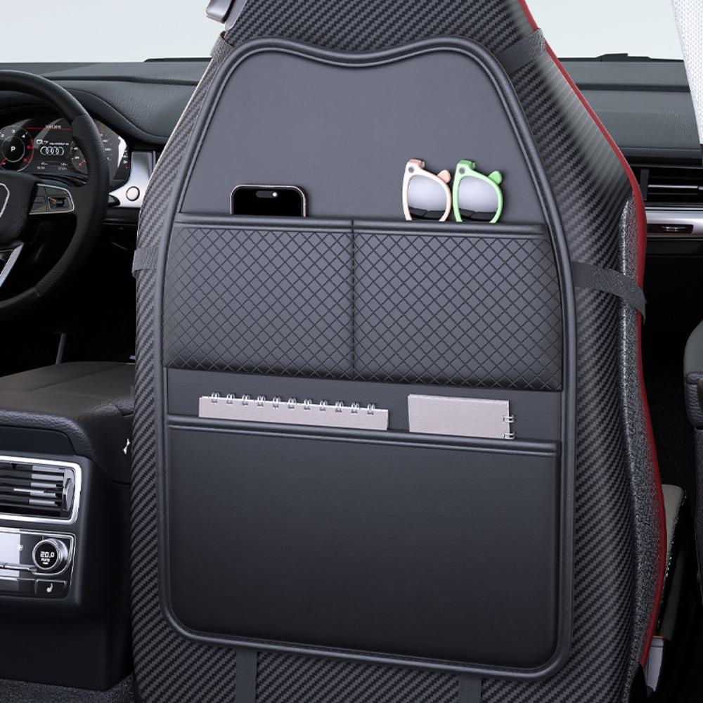 PU Car Seat Kick Proof Pad with Pockets Auto Seat Back Storage Bag for Most Vehicles