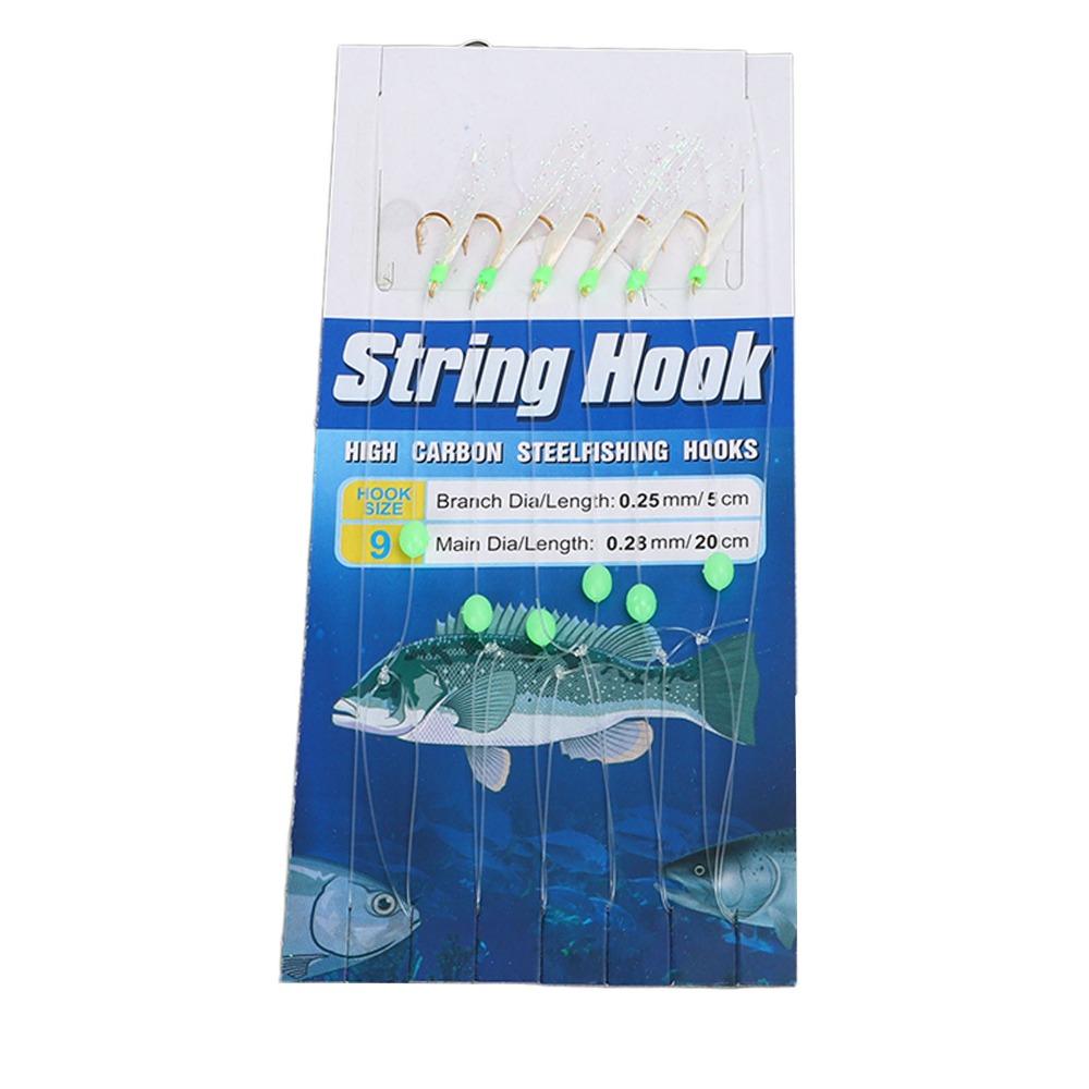 5PCS 6 Hooks Fish Skin String Hooks Carbon Steel Fishing Bait Rigs  Freshwater Fishing