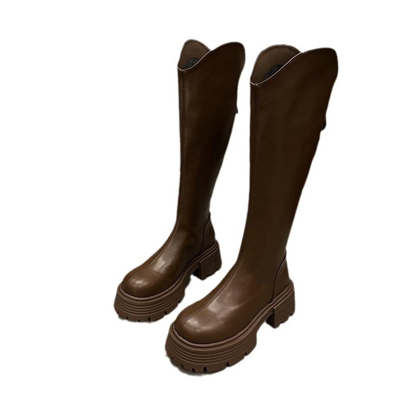 V-образный вырез толстые ноги большой окружности трубчатые сапоги женские 2024 новые квадратный каблук молния модные сапоги рыцарские сапоги INS tide