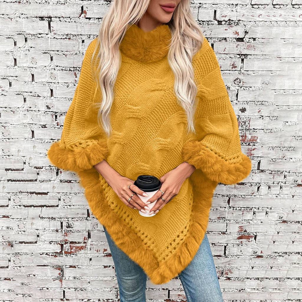 Women's Fashion Faux   Collar  Pullover Sweater Cape