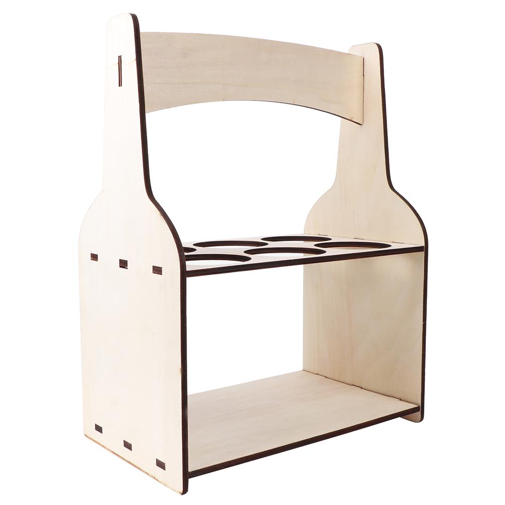 Wooden 6 Holes Beer Red Wine Dispenser Bottle Storage Rack Holder Shelf Storage Organizer for Bar